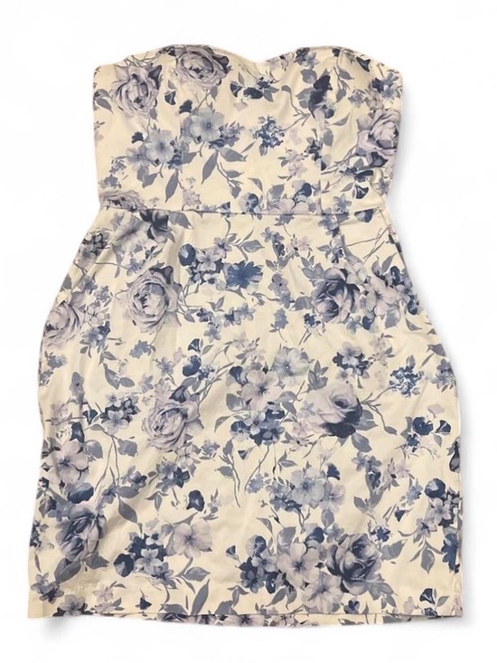 Mystic Dresses & Skirts - Mystic Strapless White and Blue Floral Bodycon Dress Women’s Size S Built in Bra
